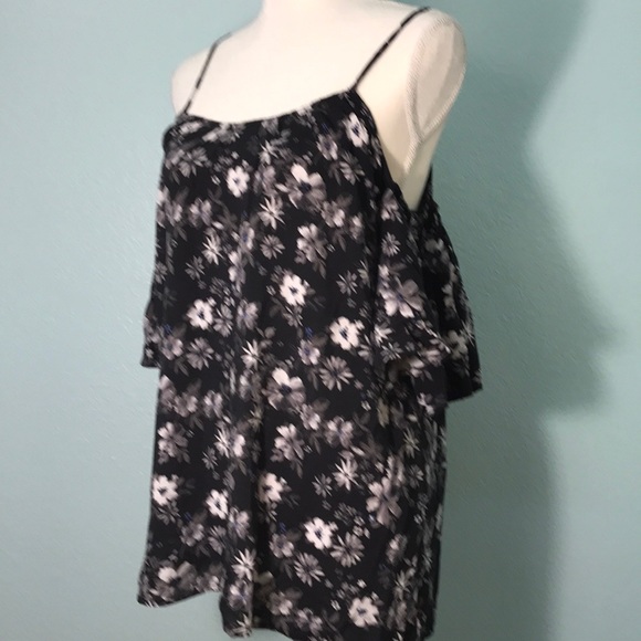 Mustard Seed Tops - Mustard Seed Black Floral Cold-Shoulder Top